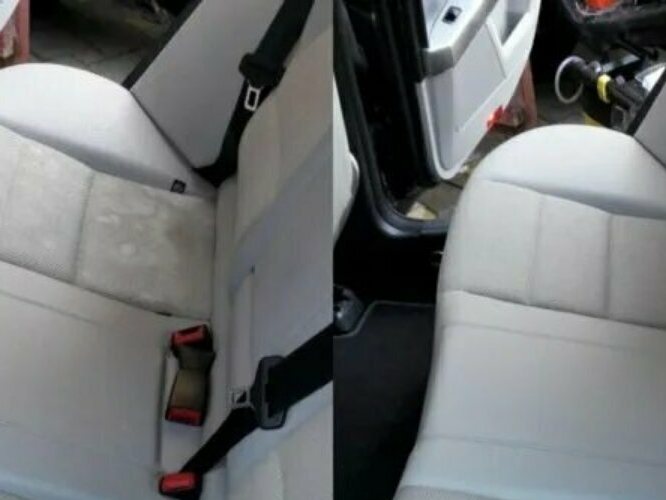 Задние сиденья автомобиля до и после химчистки